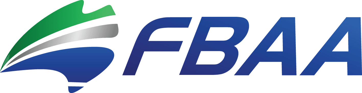 FBAA logo with green, silver, and blue elements.